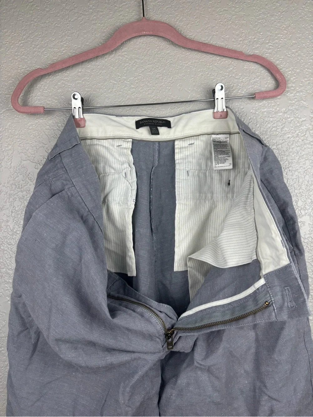 Banana Republic Emerson Short Men's 34 Light Blue Chambray Linen Cotton Chino
